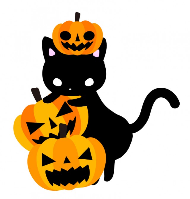 ハロウィン かぼちゃのお化けと黒ねこのイラスト 無料イラスト素材 素材ラボ
