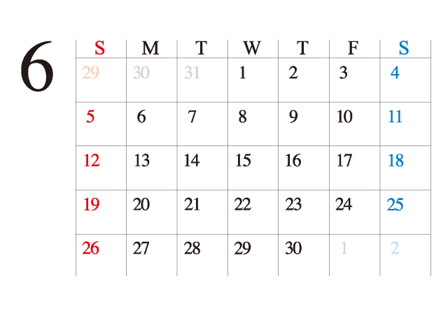 2016カレンダー シンプル ビジネス向け カレンダー 6月 無料
