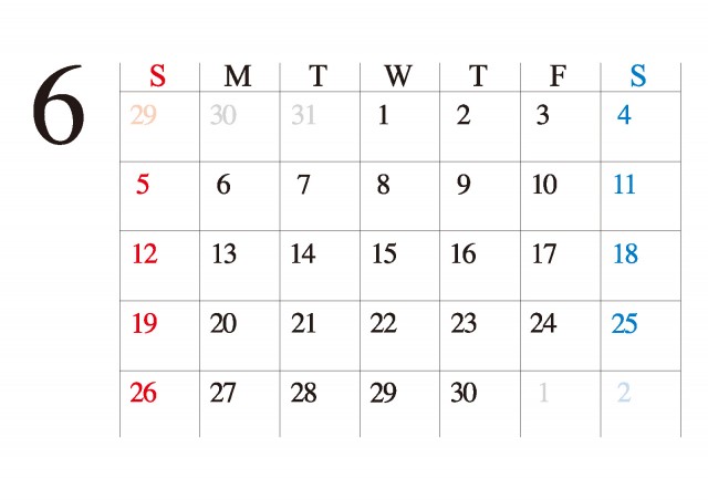 16カレンダー シンプル ビジネス向け カレンダー 6月 無料イラスト素材 素材ラボ