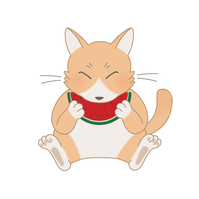 8月のイラスト スイカを食べているネコ 無料イラスト素材 素材ラボ