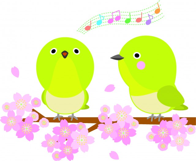 春の桜と歌う小鳥たち 無料イラスト素材 素材ラボ