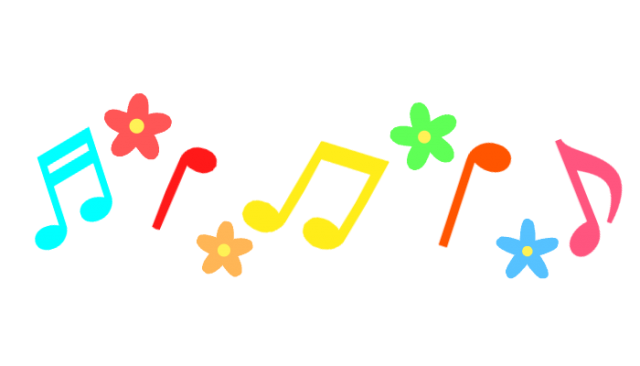 音符とカラフルなお花のラインイラスト 無料イラスト素材 素材ラボ