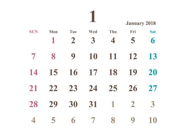 2018年カレンダー 1月 シンプル 無料イラスト素材 素材ラボ