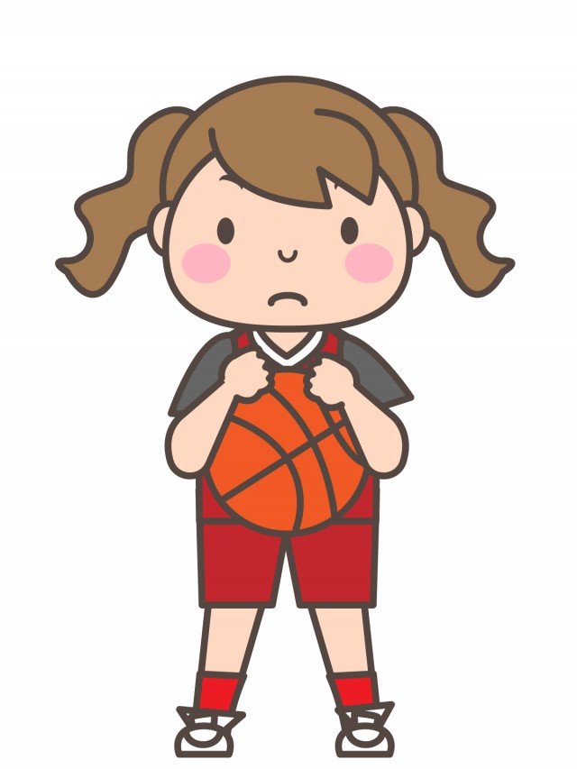 女子バスケ部 ボールをしっかり両手で持つ部員 無料イラスト素材