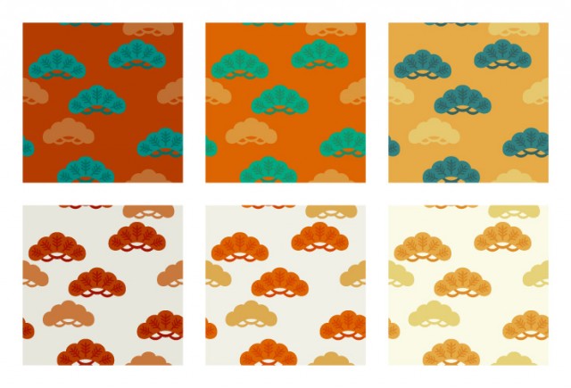 松柄２色ランダム オレンジ系 ６パターン パターン図柄 セット ループ可 Jpg Ping Eps 無料イラスト素材 素材ラボ