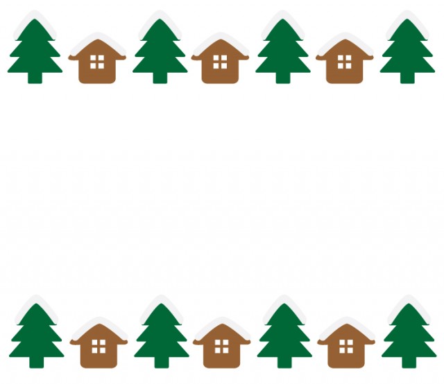 冬の街並み 家と木のフレーム 無料イラスト素材 素材ラボ