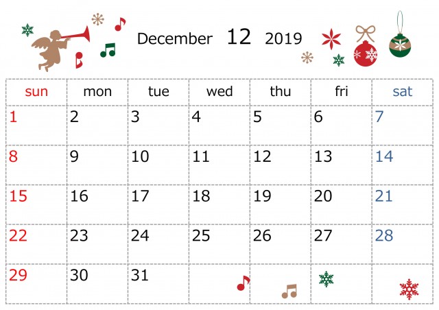 季節のイラストカレンダー 19年 12月 無料イラスト素材 素材ラボ
