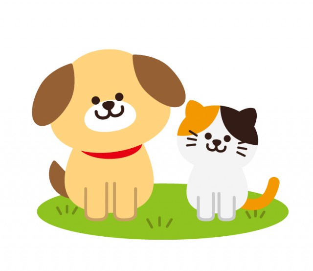 芝生と犬猫 動物 ペット のイラスト 無料イラスト素材 素材ラボ