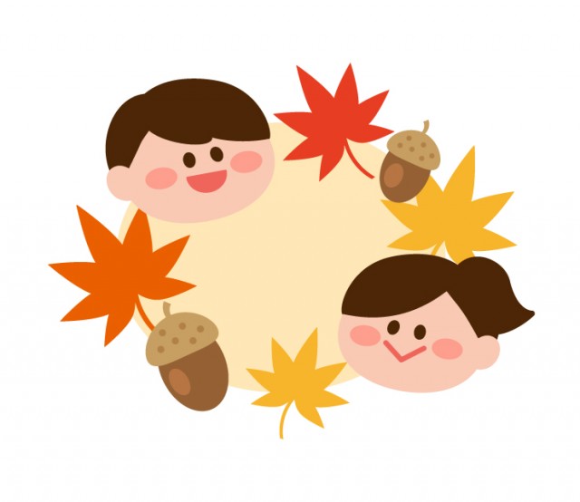 子供と紅葉とドングリの秋のイラスト 無料イラスト素材 素材ラボ