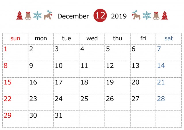 季節のラインカレンダー 2019年 12月 無料イラスト素材素材ラボ