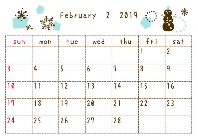 2019年2月カレンダー 落書き 無料イラスト素材 素材ラボ