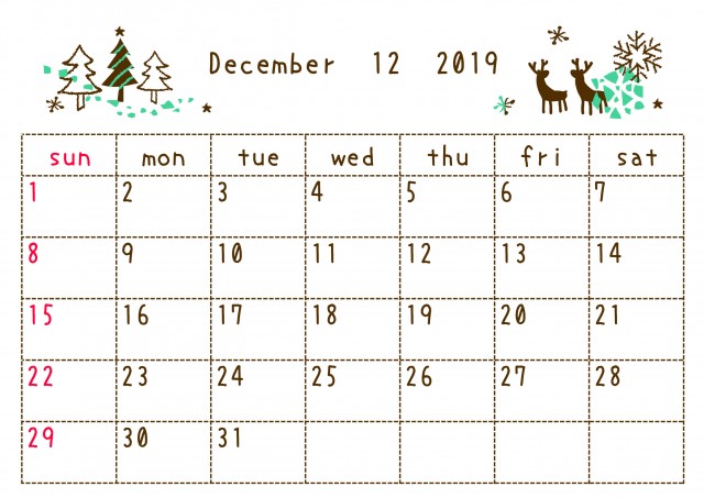 2019年１2月カレンダー 落書き 無料イラスト素材素材ラボ