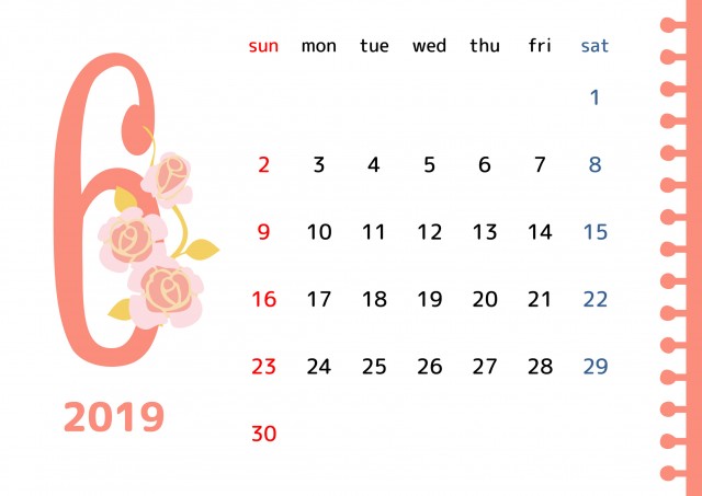 誕生花のカレンダー 19年6月 無料イラスト素材 素材ラボ