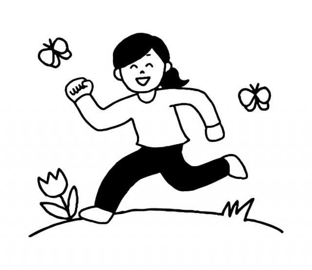 春に草原を走る女性のイラスト シンプル 無料イラスト素材 素材ラボ