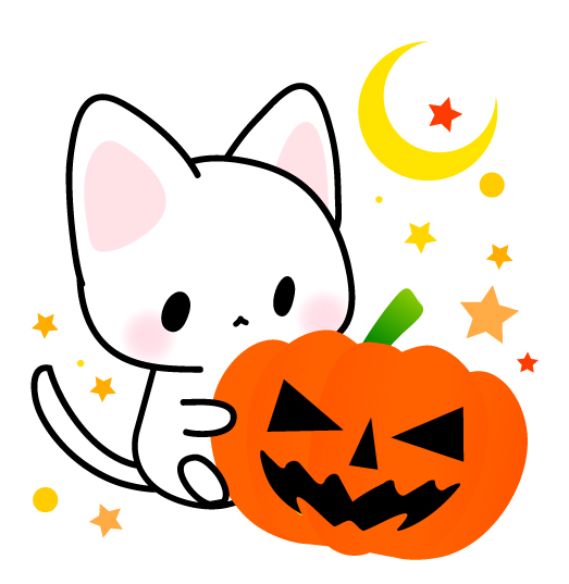 ハロウィン素材 白猫とかぼちゃのおばけイラスト 無料イラスト素材