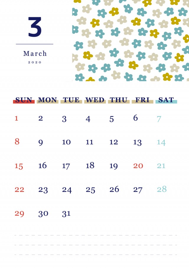 北欧風パターンの月間カレンダー 年 3月 無料イラスト素材 素材ラボ