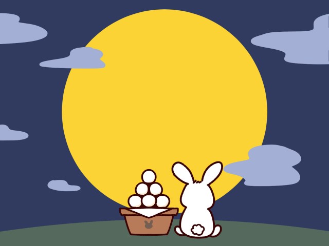 お月見をするかわいいウサギ 無料イラスト素材 素材ラボ