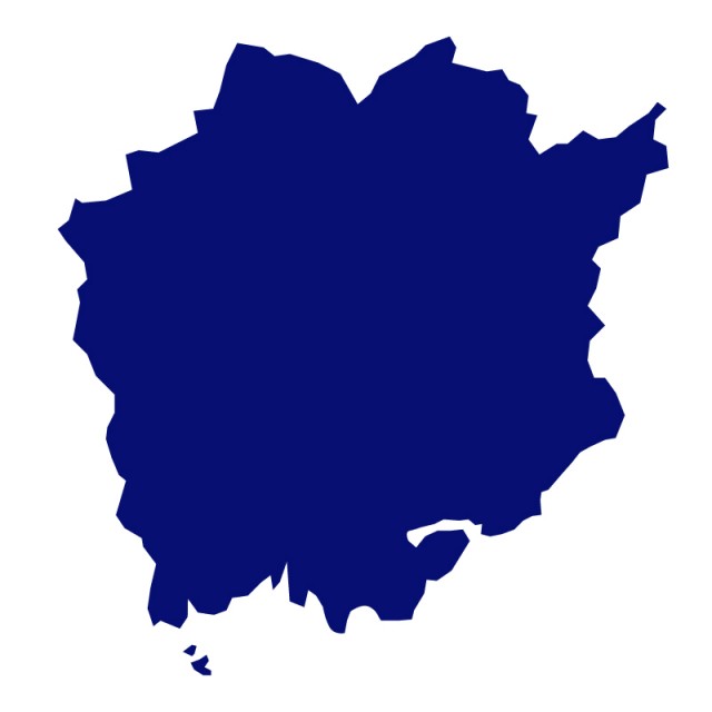 岡山県のシルエットで作った地図イラスト 青塗り 無料イラスト