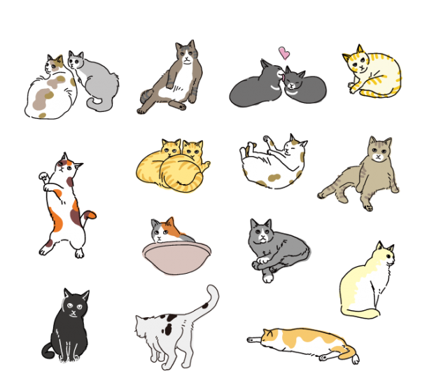 色々なポーズのかわいい猫のイラストセット 無料イラスト素材 素材ラボ